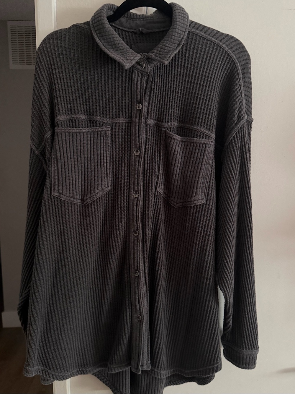 Aerie Waffle Button-Up Shirt in Charcoal
